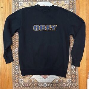 ✨ OBEY ✨ Black Pullover Sweatshirt Orange Logo Size Small Unisex